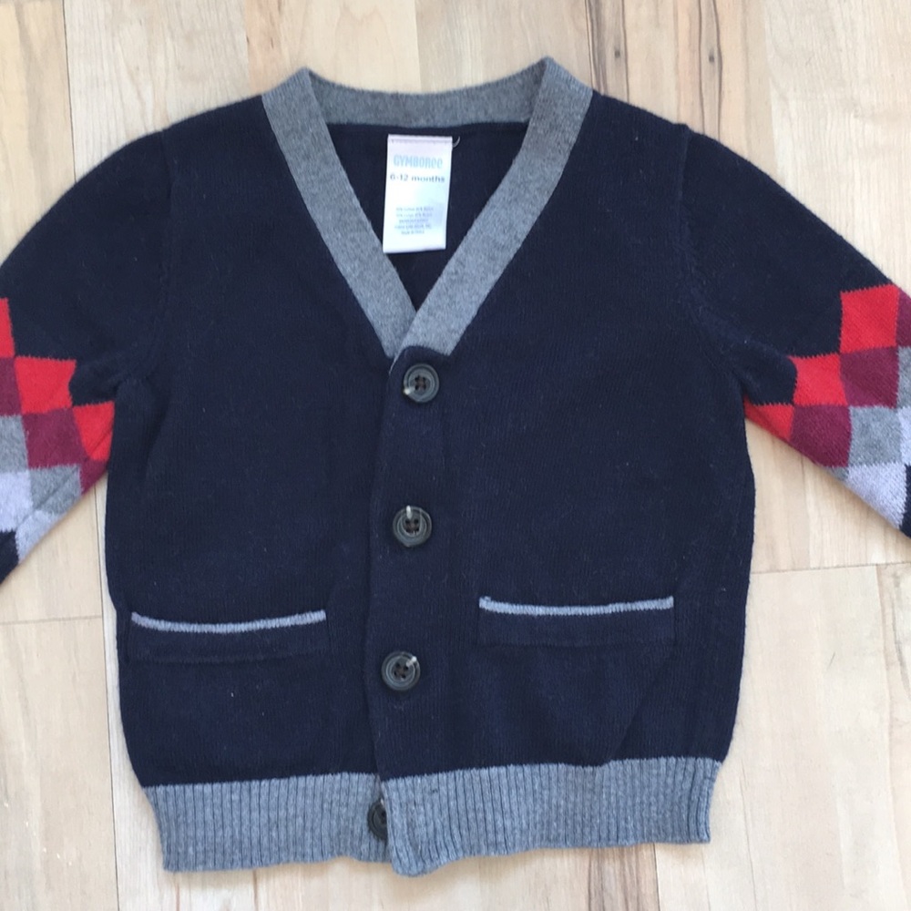 GYMBOREE Winter Sweater Cardigan Navy w red